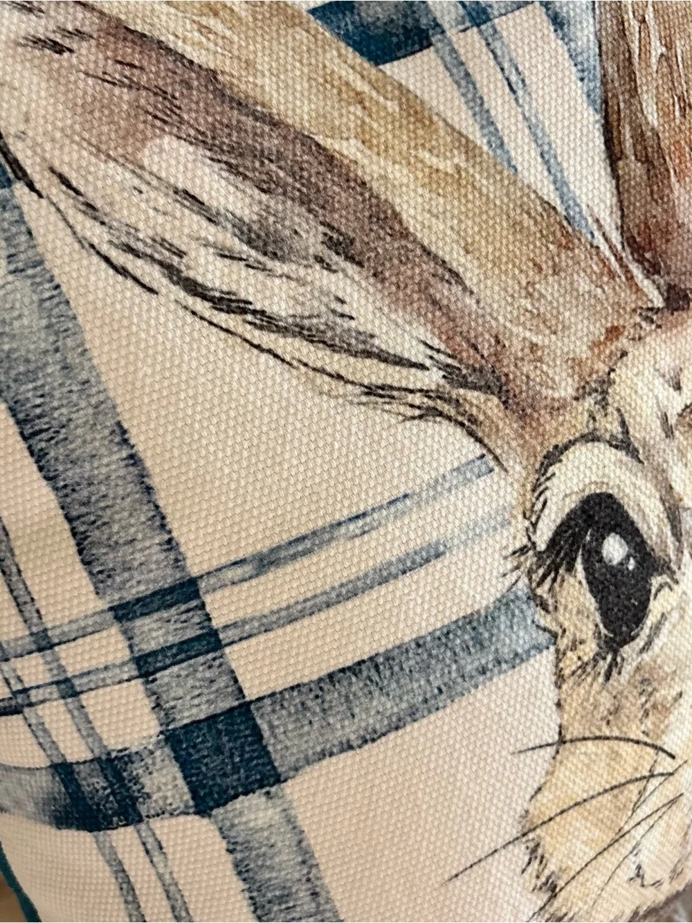 Pier 1 Blue Bunny decorative throw accent pillow bunny face plaid 17 x 17